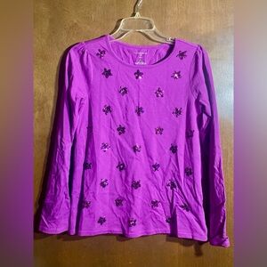 Lands' End Purple Sequin Floral Blouse